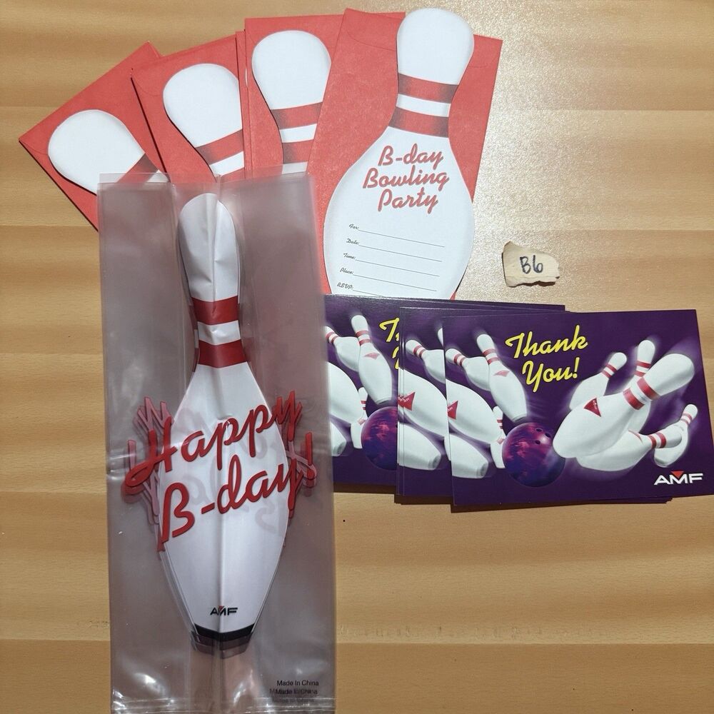 3/$15 Bowling Party Set Invitations Thank You Postcards Goodie Bags Clear New